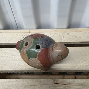 Colorful Ceramic Flute Turtle Figurine